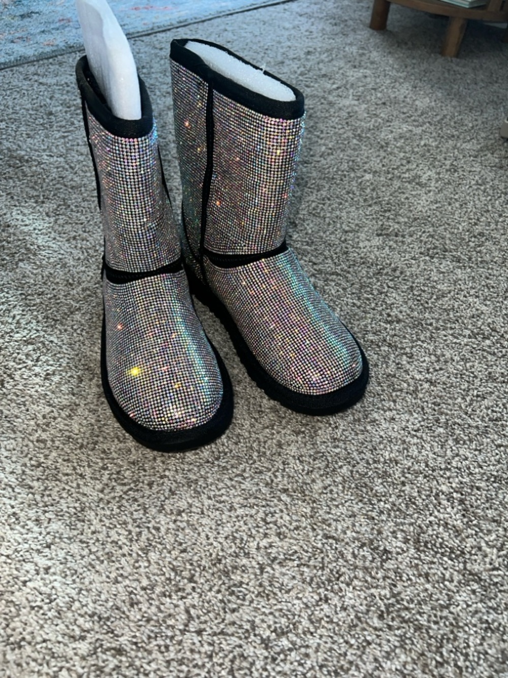 Sparkling Rhinestone Mid-Calf Boots - Holographic Crystal Shine